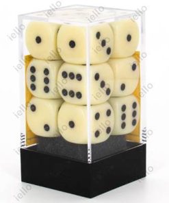 SET DE 12 DÉS OPAQUES IVOIRES POINTS NOIRS