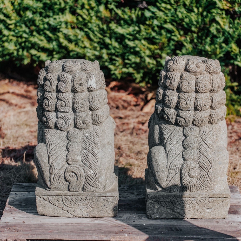 Pair of 2 Lions dog fu in natural stone 75cm - Image 3