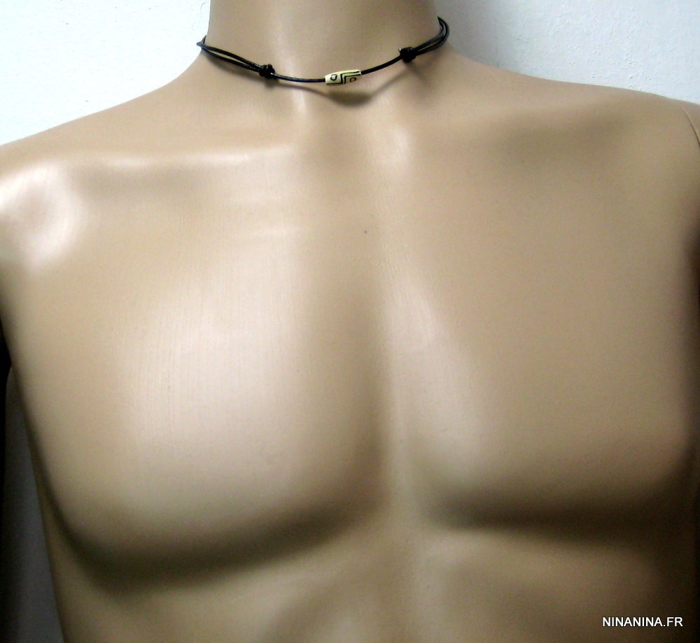 Collier homme cordon cuir os organique ivoire - Image 7