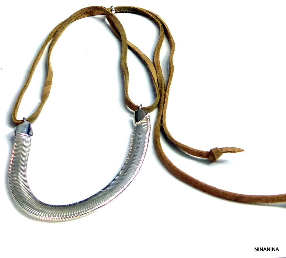 Collier daim et chaine serpent plate plaqué Argent - Image 7
