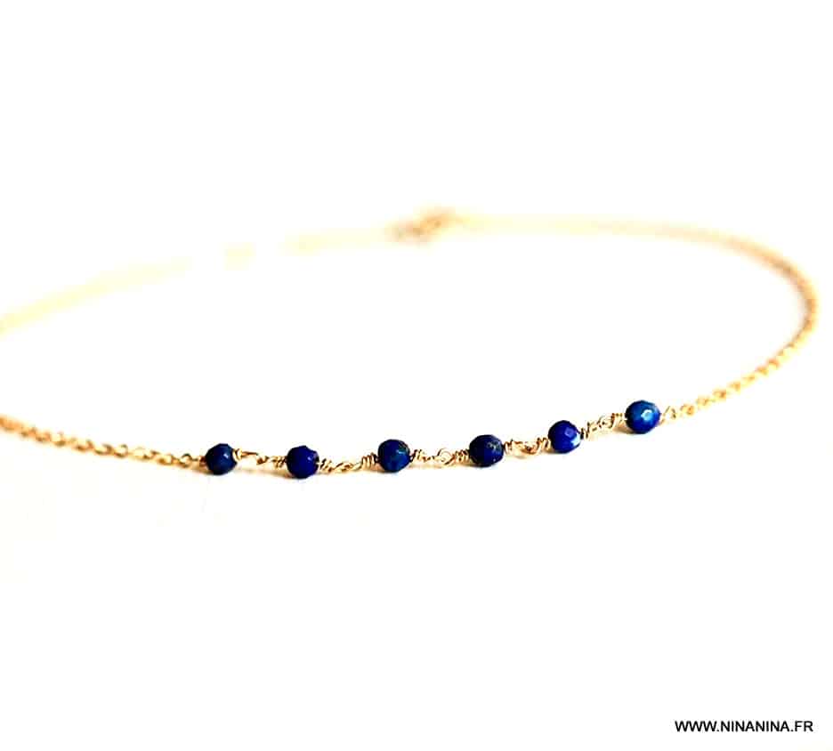 Bijou duo chaine de cheville dorée et pierre Lapis lazuli - Image 5