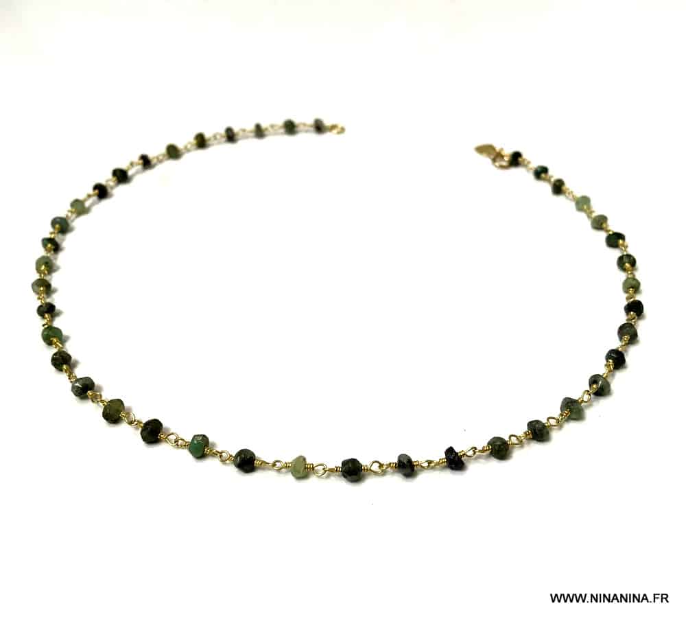 Collier ras de cou emeraude pierre de naissance mai - Image 5