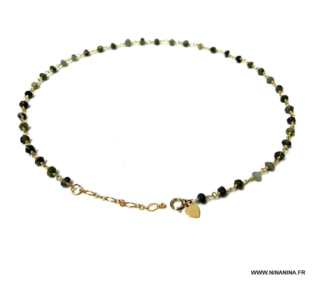 Collier ras de cou emeraude pierre de naissance mai - Image 7