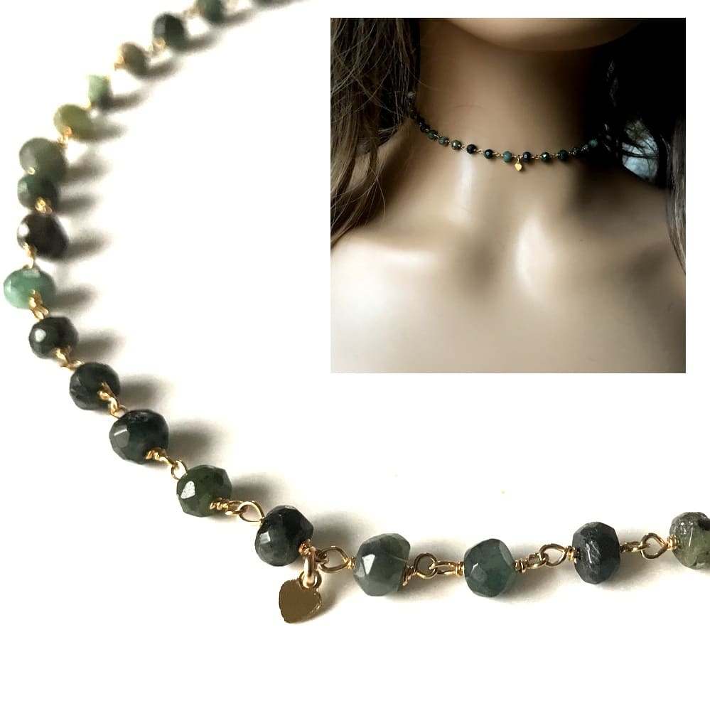 Collier ras de cou emeraude pierre de naissance mai - Image 2