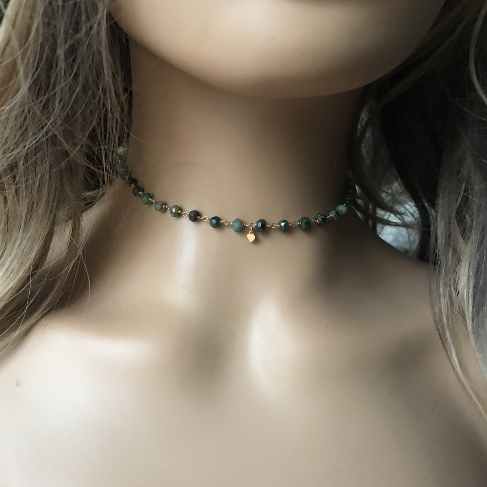 Collier ras de cou emeraude pierre de naissance mai - Image 4