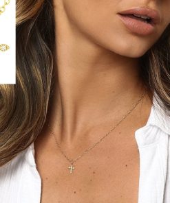 Chaine Argent Croix zirconium blanc plaqué or femme