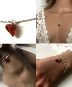 Collier coeur rouge Swarovski Argent maille boule