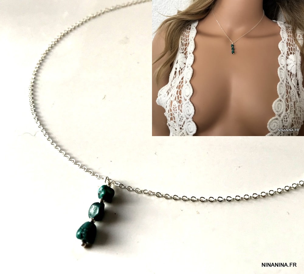 Collier Turquoise femme chainette Argent 925 massif - Image 5